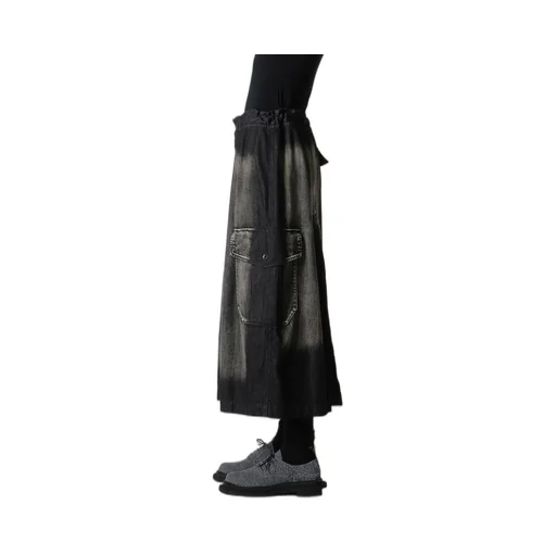 Spotted Denim Side Pocket Straight Skirt
