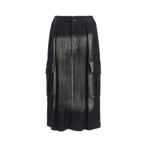 Spotted Denim Side Pocket Straight Skirt