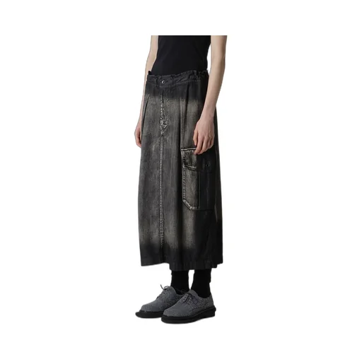 Spotted Denim Side Pocket Straight Skirt