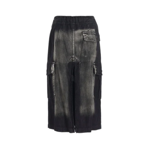 Spotted Denim Side Pocket Straight Skirt