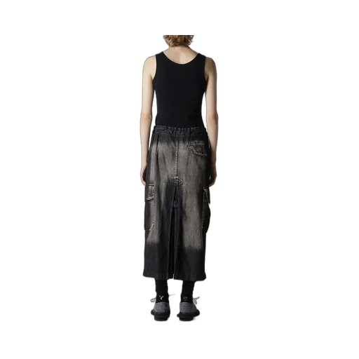 Spotted Denim Side Pocket Straight Skirt