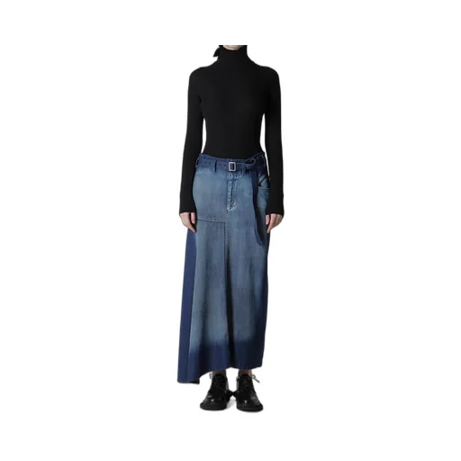 Spotted Denim Right Side Flare Skirt