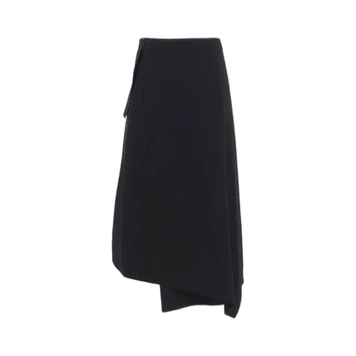 Wool Gabardine Middle Length Asymmetric Skirt