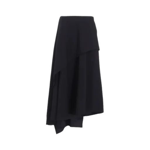Wool Gabardine Middle Length Asymmetric Skirt