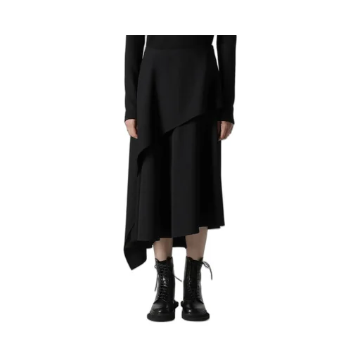 Wool Gabardine Middle Length Asymmetric Skirt