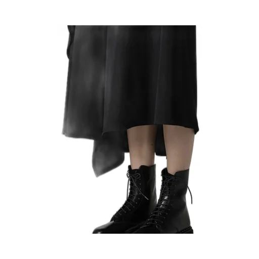 Wool Gabardine Middle Length Asymmetric Skirt