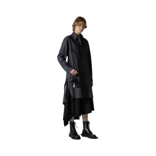 Wool Gabardine Middle Length Asymmetric Skirt