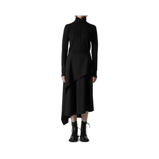 Wool Gabardine Middle Length Asymmetric Skirt