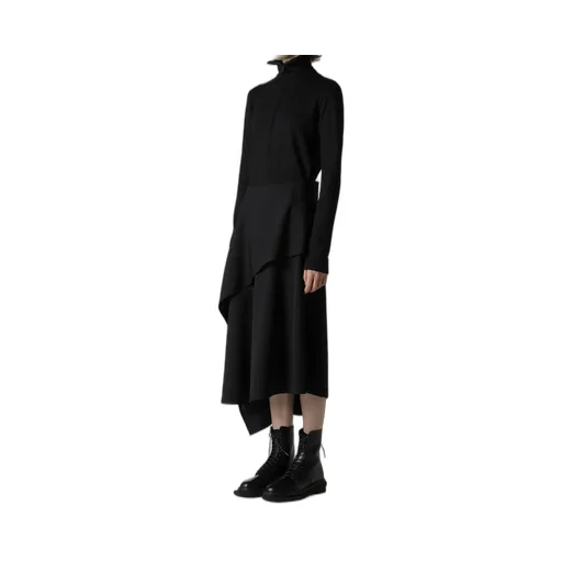 Wool Gabardine Middle Length Asymmetric Skirt