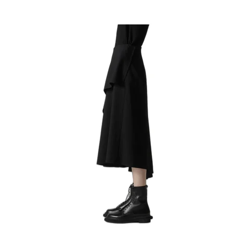 Wool Gabardine Middle Length Asymmetric Skirt