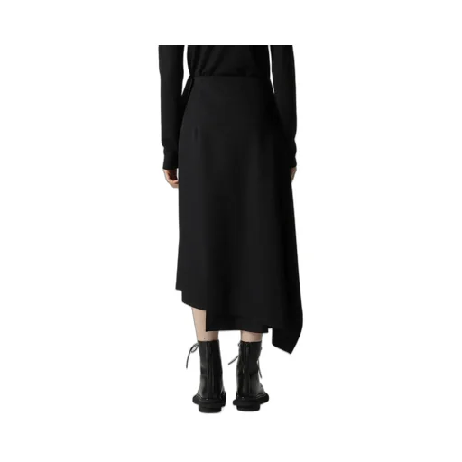 Wool Gabardine Middle Length Asymmetric Skirt