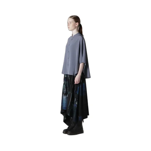 Crepe De Chine Stand Cape Blouse