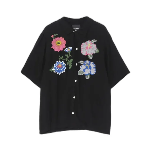 Wildside × Nomarhythm Textile Flower Embroidery Open Collar Shirt