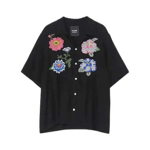 Wildside × Nomarhythm Textile Flower Embroidery Open Collar Shirt
