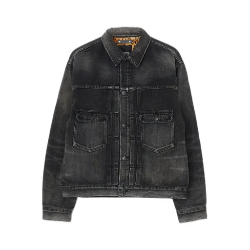 Wildside×Minedenim Leopard Fur Lining Black Denim Trucker Jkt