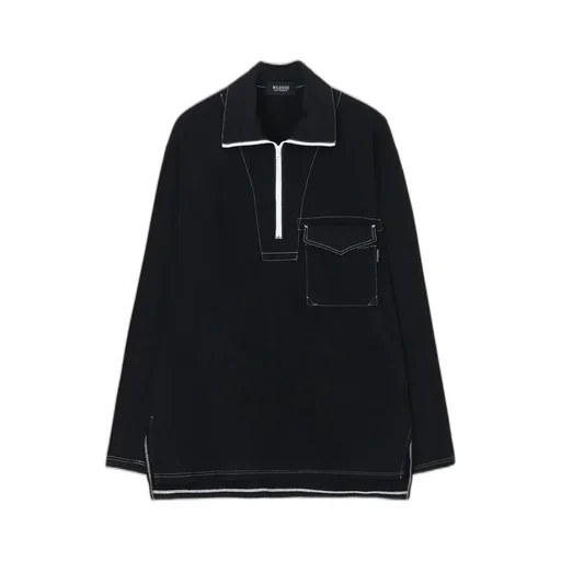 Cotton Jersey Half Zip Long Sleeve T-Shirt