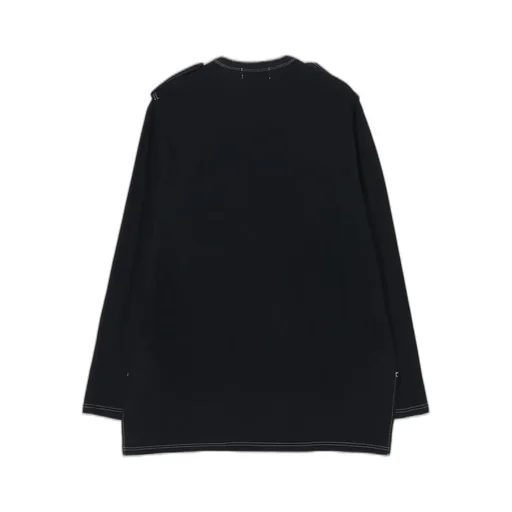 Cotton Jersey Shoulder Strap Henley Neck Long Sleeve T-Shirt