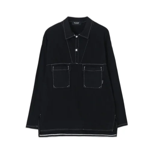 Cotton Jersey Collared Pocket Long Sleeve T-Shirt