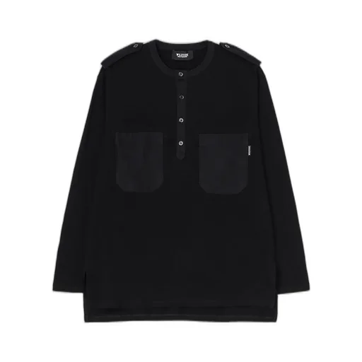 Cotton Jersey Shoulder Strap Henley Neck Long Sleeve T-Shirt