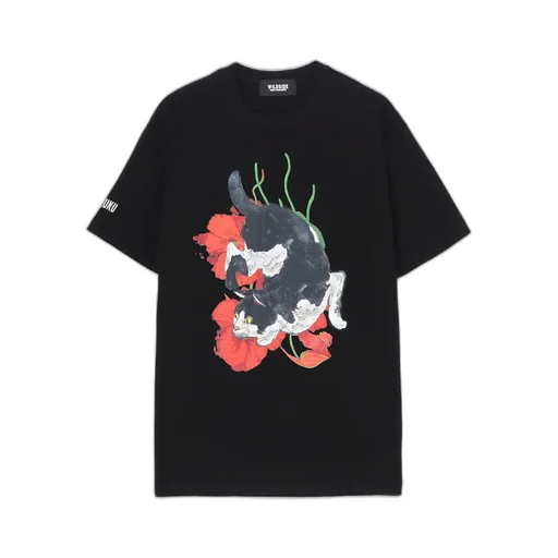Harajuku Cat And Flower Ss T-Shirt