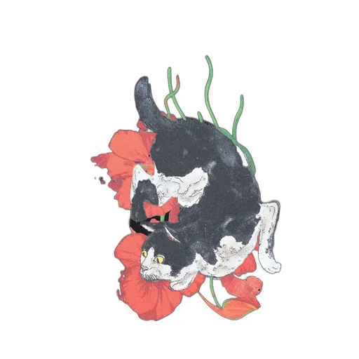 Harajuku Cat And Flower Ss T-Shirt