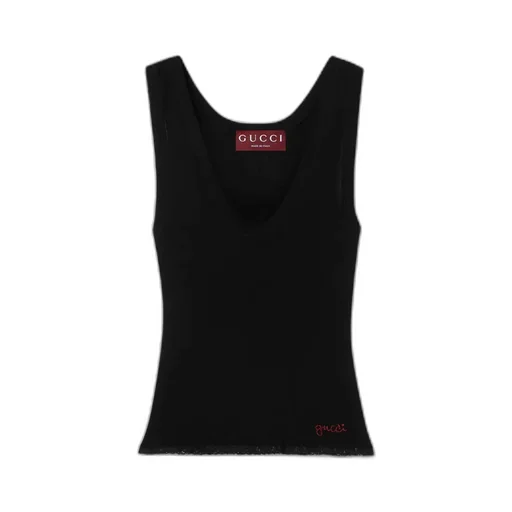 Cotton Rib Tank Top With Embroidery