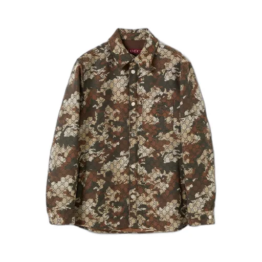 Gg Marbled Cotton Denim Jacquard Shirt