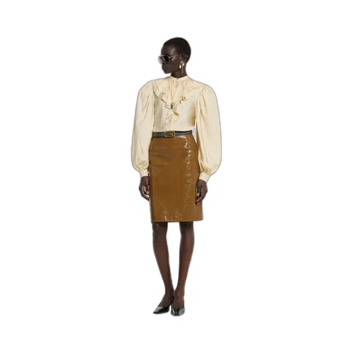 Shiny Leather Midi Skirt