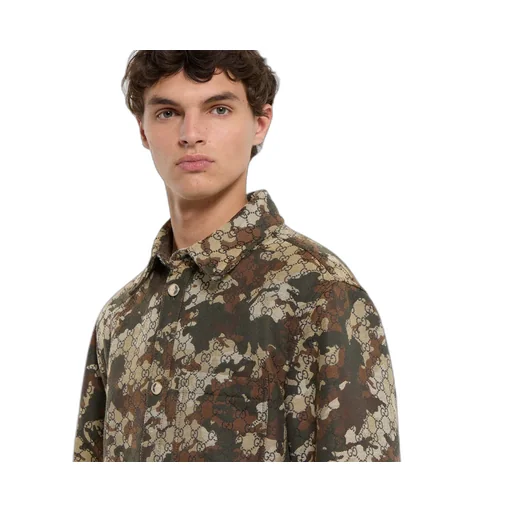 Gg Marbled Cotton Denim Jacquard Shirt