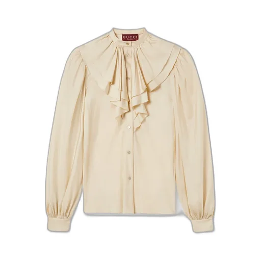 Silk Twill Shirt With Ruffle Trim