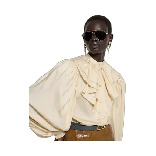 Silk Twill Shirt With Ruffle Trim