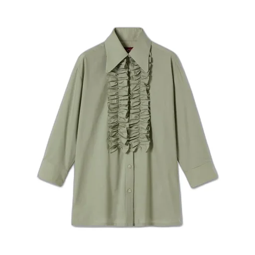 Cotton Muslin Shirt With Ruffle Trim