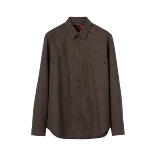 Gg Houndstooth Wool Jacquard Shirt