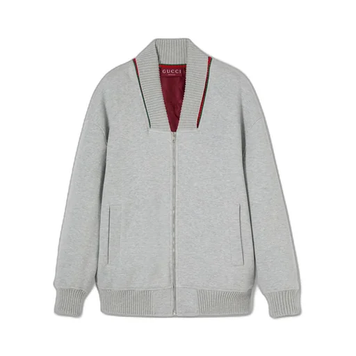 Cotton Jersey Zip Jacket With Web