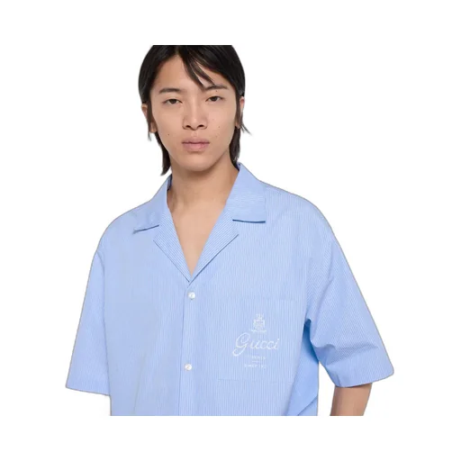 Thin Striped Cotton Poplin Bowling Shirt