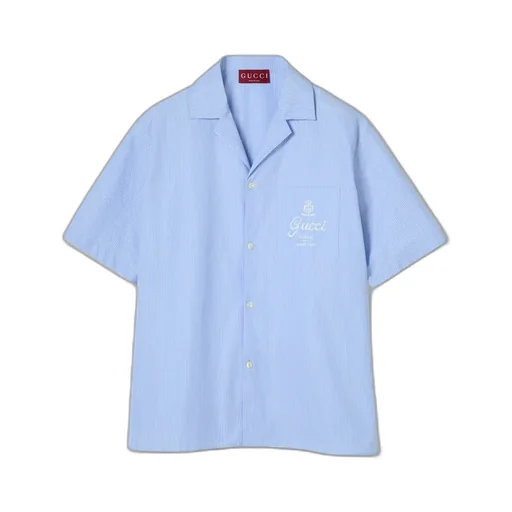 Thin Striped Cotton Poplin Bowling Shirt