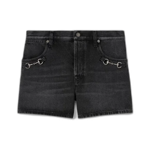 Cotton Denim Shorts With Horsebit