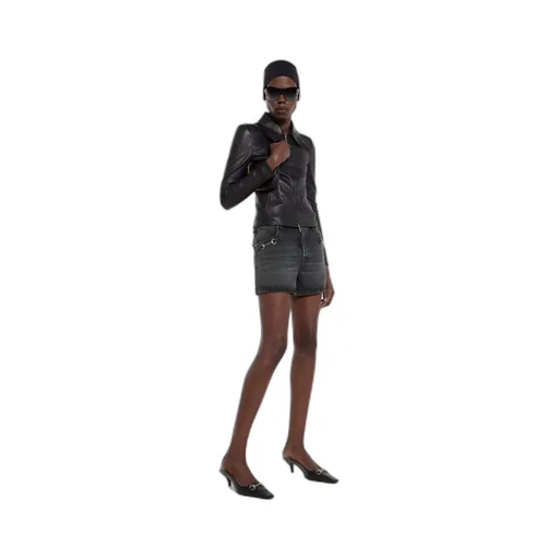 Cotton Denim Shorts With Horsebit