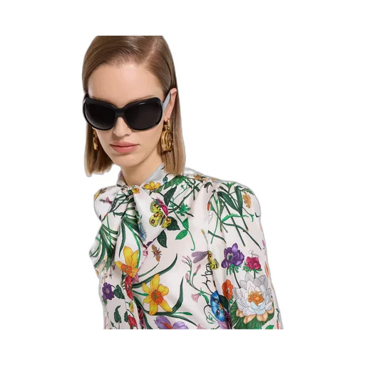 Printed Silk Twill Shirt With Bow