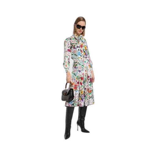 Printed Silk Twill Shirt With Bow