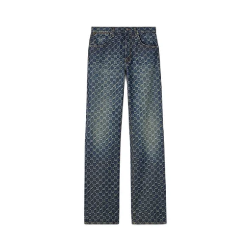 Gg Cotton Denim Jacquard Pants