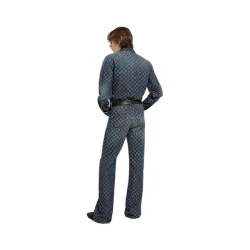 Gg Cotton Denim Jacquard Pants