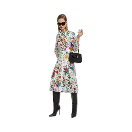 Printed Silk Twill Pleated Skirt