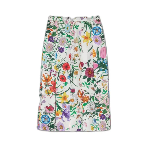 Printed Silk Twill Pleated Skirt