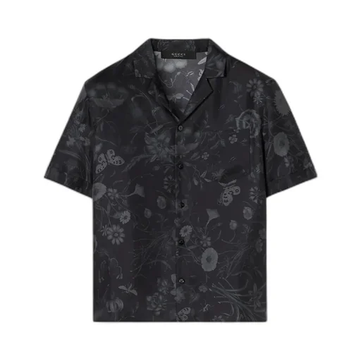 Printed Silk Twill Bowling Shirt