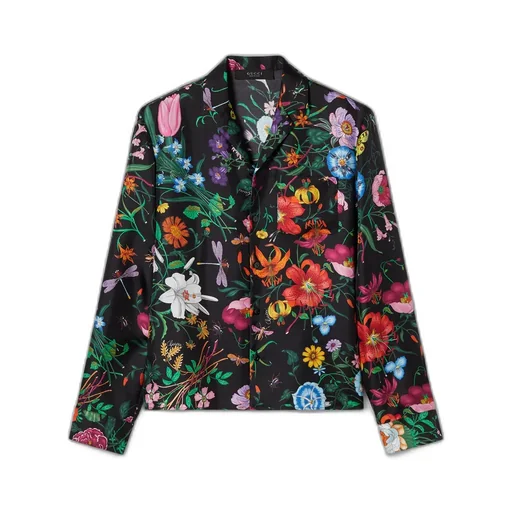 Printed Silk Twill Bowling Shirt