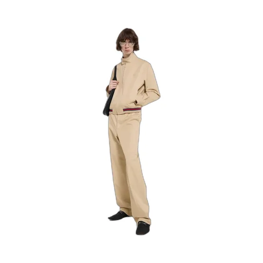 Cotton Twill Zip Jacket With Web