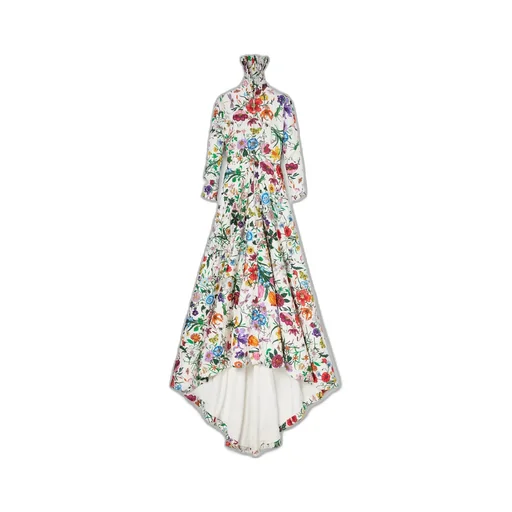 Printed Quilted Twill Long Dress