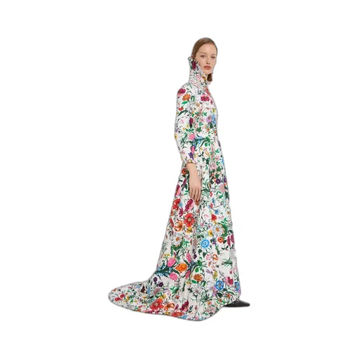 Printed Quilted Twill Long Dress
