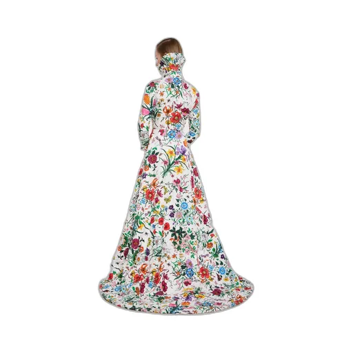 Printed Quilted Twill Long Dress